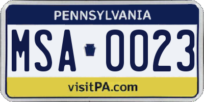 PA license plate MSA0023