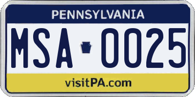 PA license plate MSA0025