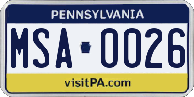 PA license plate MSA0026