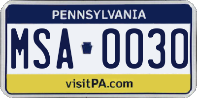 PA license plate MSA0030