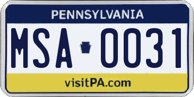 PA license plate MSA0031