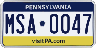 PA license plate MSA0047
