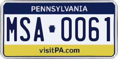 PA license plate MSA0061