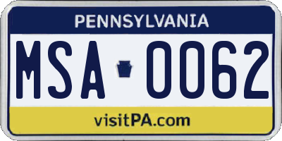 PA license plate MSA0062