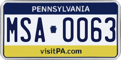 PA license plate MSA0063