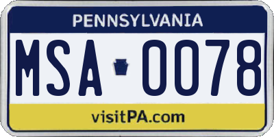 PA license plate MSA0078