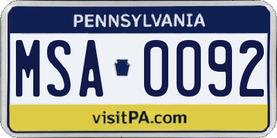 PA license plate MSA0092