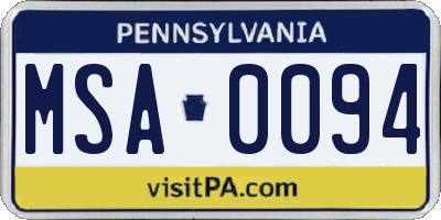 PA license plate MSA0094