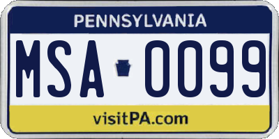 PA license plate MSA0099