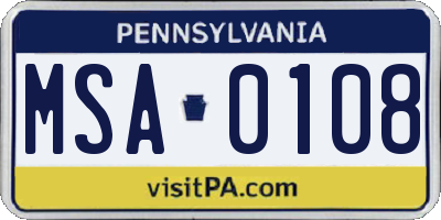 PA license plate MSA0108