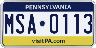 PA license plate MSA0113