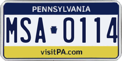 PA license plate MSA0114