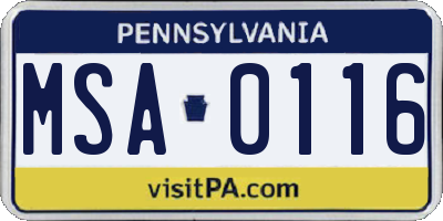 PA license plate MSA0116