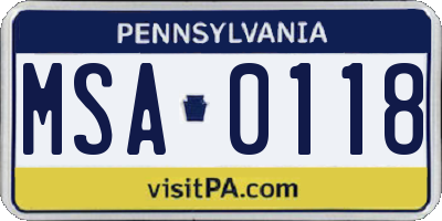 PA license plate MSA0118