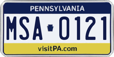 PA license plate MSA0121