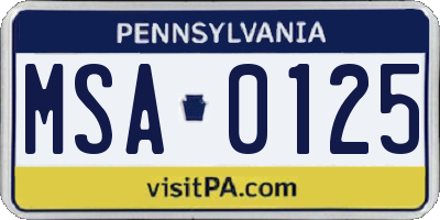 PA license plate MSA0125