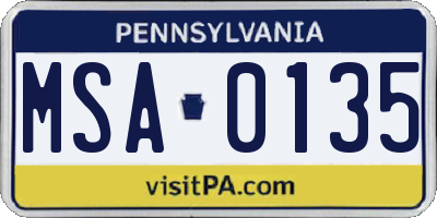 PA license plate MSA0135