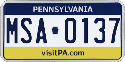 PA license plate MSA0137