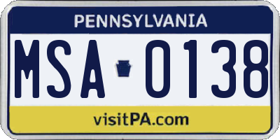 PA license plate MSA0138