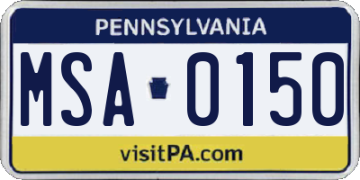 PA license plate MSA0150