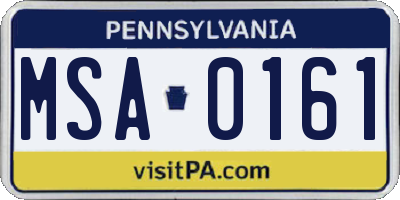 PA license plate MSA0161