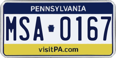 PA license plate MSA0167