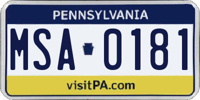 PA license plate MSA0181
