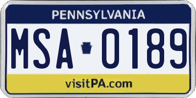 PA license plate MSA0189