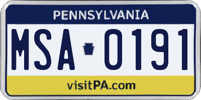 PA license plate MSA0191