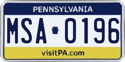 PA license plate MSA0196