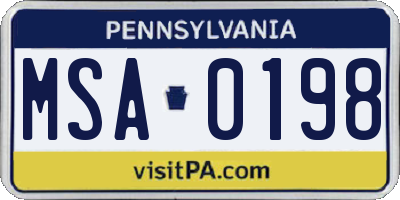 PA license plate MSA0198