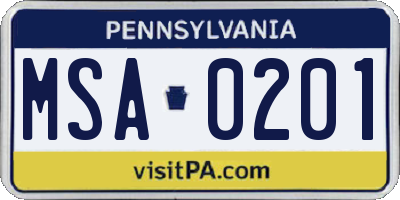 PA license plate MSA0201