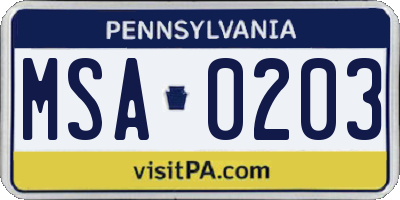 PA license plate MSA0203