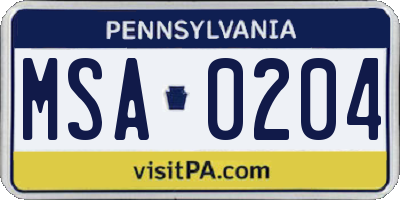 PA license plate MSA0204