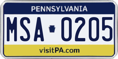 PA license plate MSA0205