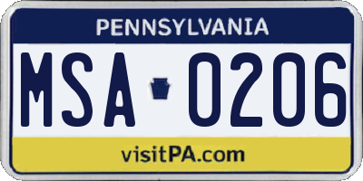 PA license plate MSA0206