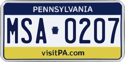 PA license plate MSA0207
