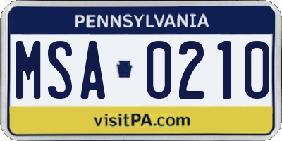 PA license plate MSA0210