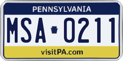 PA license plate MSA0211