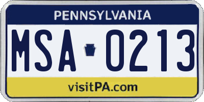 PA license plate MSA0213