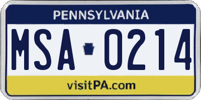 PA license plate MSA0214