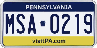 PA license plate MSA0219