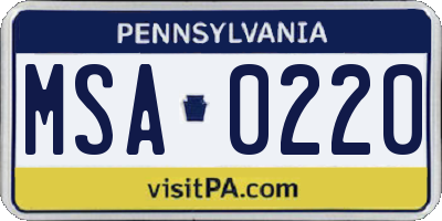 PA license plate MSA0220