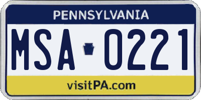PA license plate MSA0221