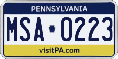 PA license plate MSA0223
