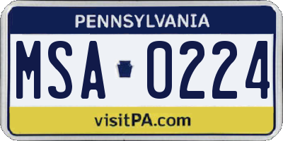 PA license plate MSA0224