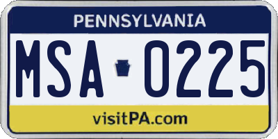 PA license plate MSA0225