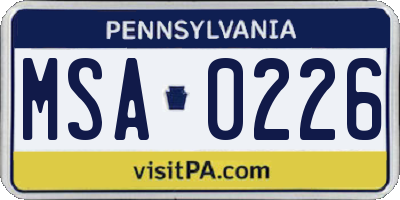 PA license plate MSA0226