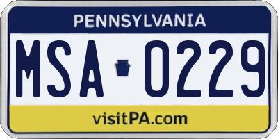PA license plate MSA0229