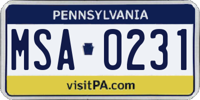 PA license plate MSA0231